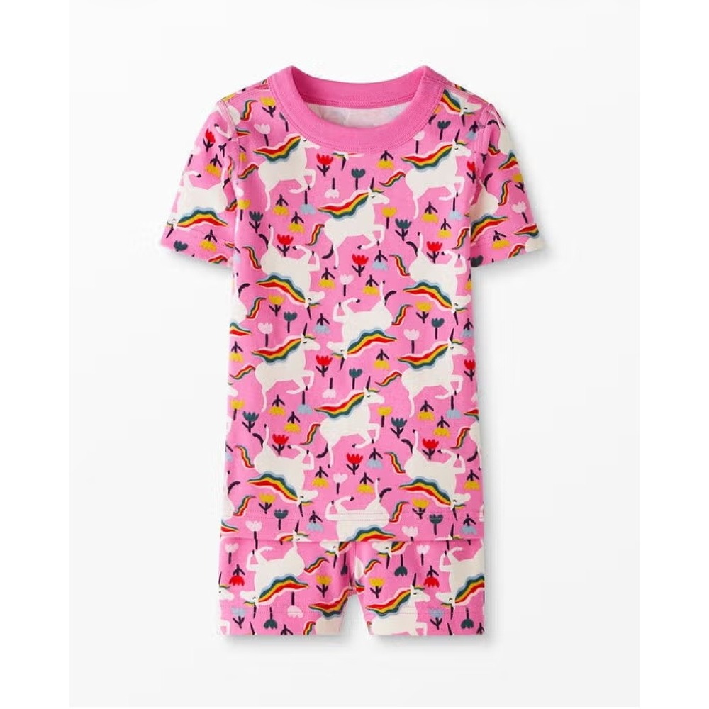 Hanna Andersson Short John Pajama Set Pink Rainbow Unicorn Organic Cotton NWOT 8